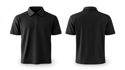 Men black polo shirt front and back view, Isolated blank front and back polo t-shirt for graphic design mock up.generative ai