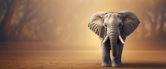Wall Mural - a lone african elephant walking in a hazy savanna