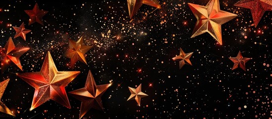 Canvas Print - Christmas featuring vibrant stars against a black background. Copy space image. Place for adding text and design