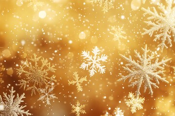 Golden Christmas background with snowflakes