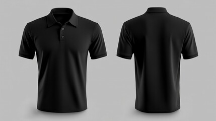 Men black polo shirt front and back view, Isolated blank front and back polo t-shirt for graphic design mock up.generative ai