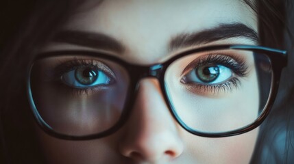 Poster - Close up of a woman's eye looking through glasses.