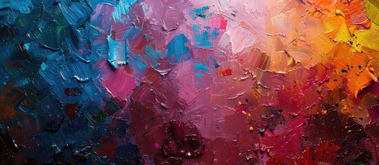 Poster - Colorful painter s palette with paint stains providing an abstract background texture in close up. Copy space image. Place for adding text and design
