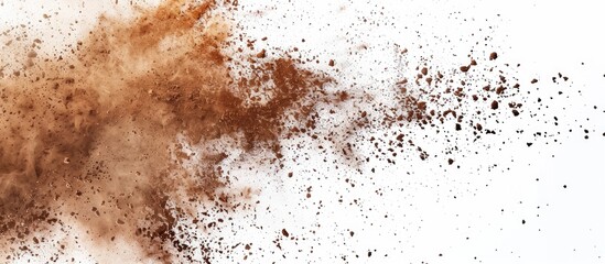Poster - Abstract splattered powder on a white background colorful brown powder texture. Copy space image. Place for adding text and design
