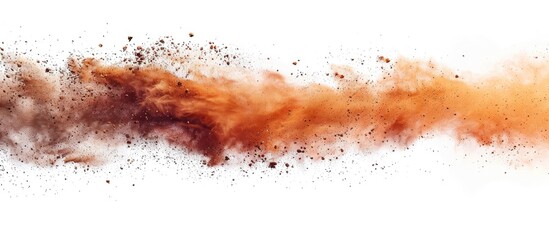 Poster - Abstract splattered powder on a white background colorful brown powder texture. Copy space image. Place for adding text and design