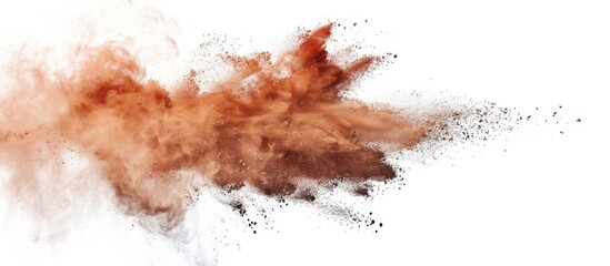Poster - Abstract splattered powder on a white background colorful brown powder texture. Copy space image. Place for adding text and design