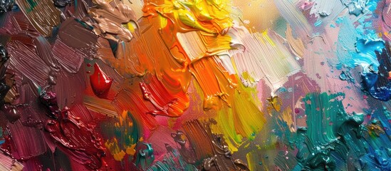 Wall Mural - Colorful painter s palette with paint stains providing an abstract background texture in close up. Copy space image. Place for adding text and design