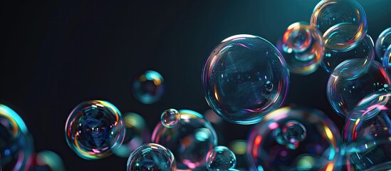 Poster - Soap bubbles isolated on a dark background Copyspace