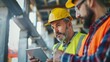 © ORG - Construction contractor using tablet while talking with construction worker