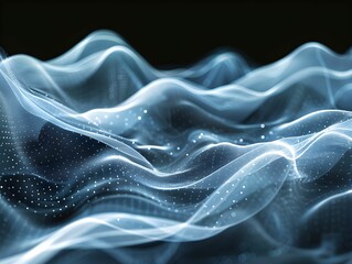 Poster - Abstract wave patterns in blue light create a mesmerizing digital landscape during nighttime visualization