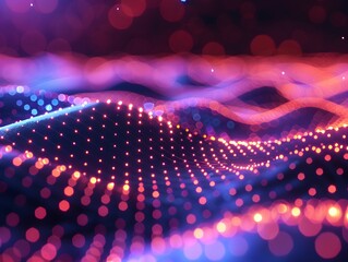 Poster - vibrant abstract representation of sound waves with luminous dots under a dark background showcasing
