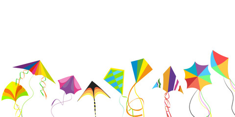 Sankranti festival banner with colored flying kites, festival kite colorful background, banner celebration, design greeting creative, flying traditional template, vector illustration