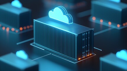 Poster - 3D illustration of a cloud computing data center. Digital infrastructure and internet storage concept with futuristic servers.