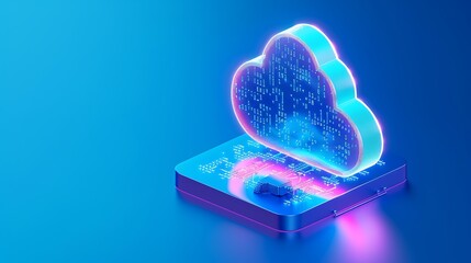 Poster - 3d illustration of a glowing cloud icon on a digital tablet, symbolizing cloud computing and technol