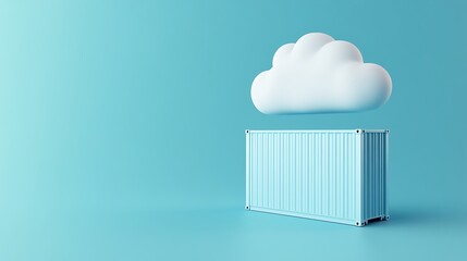 Poster - 3D illustration of a shipping container under a cloud on a blue background, symbolizing cloud computing and storage solutions.