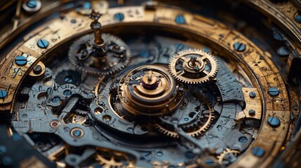 Close up of intricate watch mechanism with gears and screws