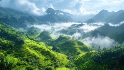 Canvas Print - Rice Terraces in the Mountains of Vietnam