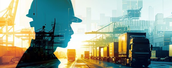 A man in a hard hat is shown in front of a city skyline