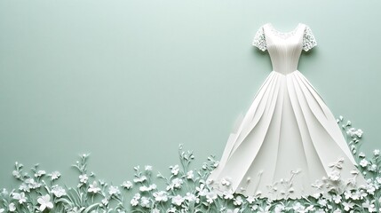 Aufkleber - A detailed paper cutout of a fashion dress with intricate embellishments and textures highlighting the artistry involved in fashion design and paper crafting Stock Photo with copy space