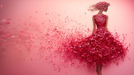 Aufkleber - A detailed paper cutout of a fashion dress with intricate embellishments and textures highlighting the artistry involved in fashion design and paper crafting Stock Photo with copy space