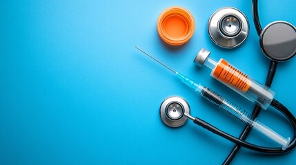 Aufkleber - A detailed paper cut craft of medical tools such as a stethoscope and syringe highlighting the precision and care involved in healthcare Stock Photo with copy space