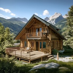 Sticker - wooden house in the mountains