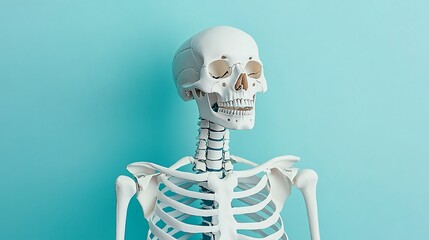 Poster - A detailed paper cutout of a human skeleton with labeled bones showcasing the educational aspect of anatomy and healthcare Stock Photo with copy space
