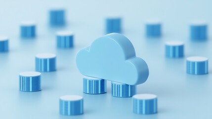 Poster - Blue cloud and database symbols representing cloud computing, data storage technology, and networking in a modern digital environment.
