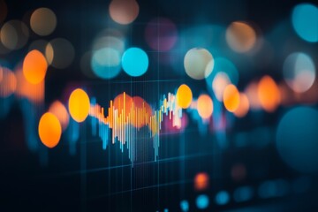 Poster - An illustration showing a stock market concept, a fintech forex concept, and a blurry blue digital chart on a dark blue background. Today's financial market interface. 3D render illustration.