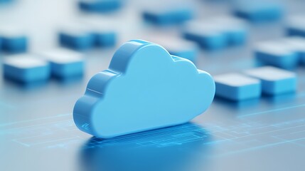 Poster - close-up of a blue cloud icon in a digital setting, representing cloud computing and data storage te
