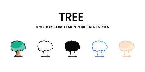 Sticker - Tree  icons set five different style vector stock illustration