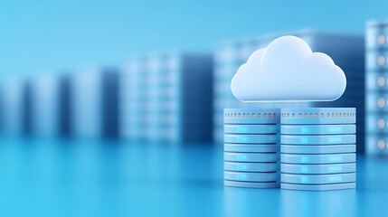 Poster - Cloud computing concept with data servers and virtual cloud storage offering solutions for business and technology infrastructure.