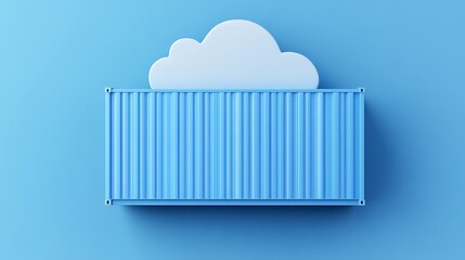 Poster - creative representation of cloud computing with a container and cloud icon on a blue background. con