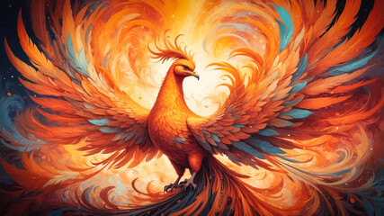 Sticker - A stylized majestic Phoenix bird