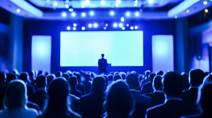 Business conference with audience and presentation on stage