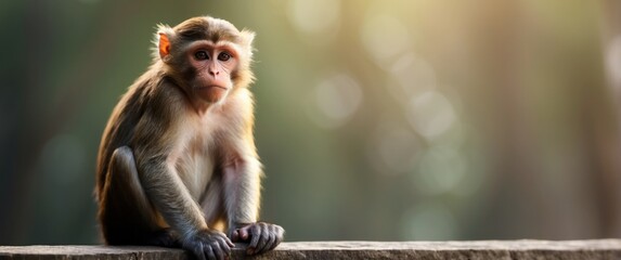 Wall Mural - A Young Monkey Sitting on a Wooden Railing