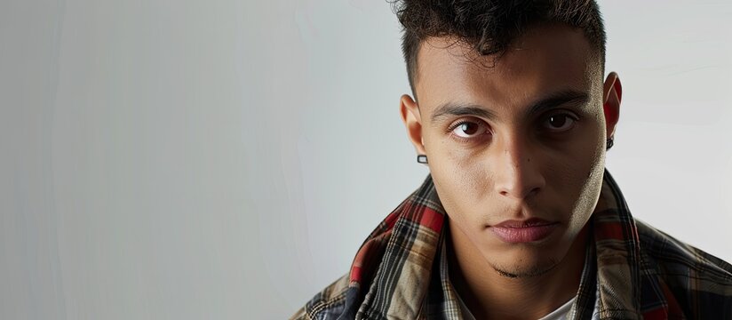 Young Hispanic Man. Copy space image. Place for adding text and design