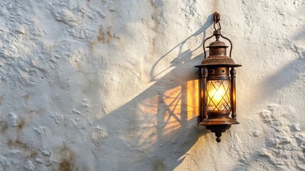 Ancient lamp against white wall