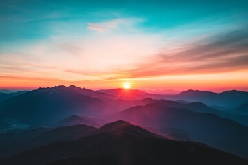 Poster - A breathtaking sunrise over a mountain range, illuminating the sky with vibrant colors and casting long shadows across the rugged landscape. A perfect capture of natural beauty.