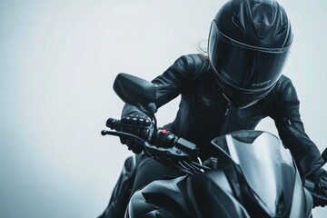 motorbike racing down with biker in protective gear