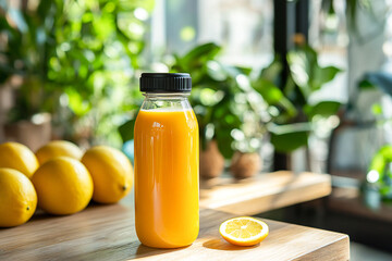 Premium clear bottle of cold-pressed juice made from natural fruits