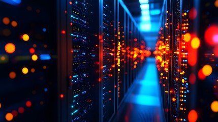 Poster - Technician Ensuring Secure IT Infrastructure in Server Room with 3D Rendering