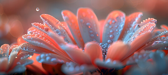 Wall Mural - A macro shot of a blooming flower with a translucent 3D object floating nearby, under soft morning light