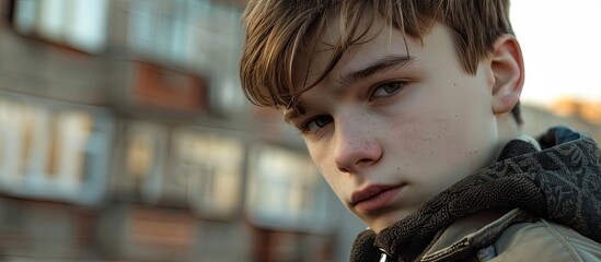 He is one of the popular guys Image of a good looking teenage boy outdoors. Copy space image. Place for adding text and design