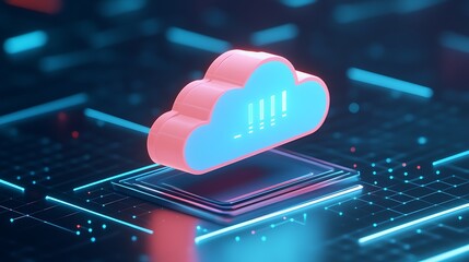 Poster - futuristic cloud computing technology representation with glowing cloud icon and digital circuit boa