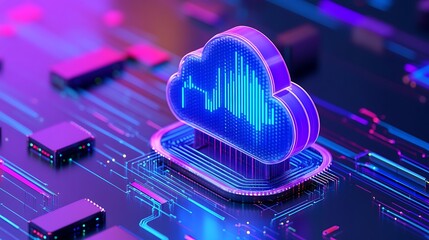 Poster - futuristic cloud technology concept with glowing digital interface on circuit board, representing da