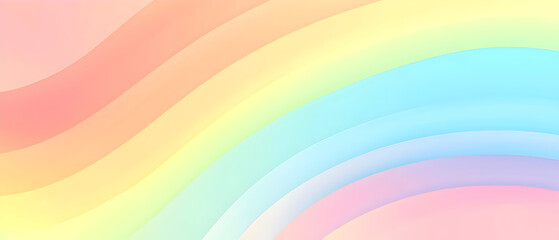 A flat vector illustration of a rainbow background in soft pastel colors, featuring a smooth gradient that transitions gently from one color to the next. The palette includes light shades