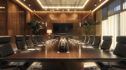 Modern Conference Room with Elegant Wooden Paneling and Luxurious Furniture