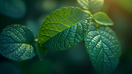 A macro shot of a plant leaf with a reflective 3D geometric shape partially obscured by natural elements