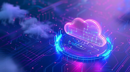 Poster - futuristic digital cloud representing cloud computing, data storage, and networking technology with 